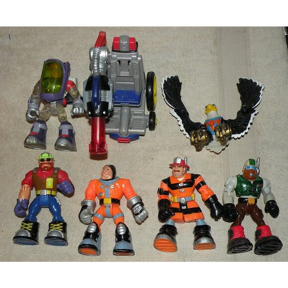 Lot 7 Fisher Price Rescue Action Heroes Figures Swoops Wheelchair More 6” - Picture 1 of 1